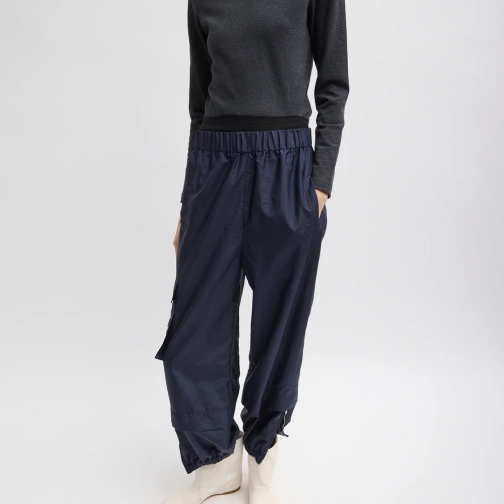 Tibi Navy Cargo Track Joggers with Elastic Waist